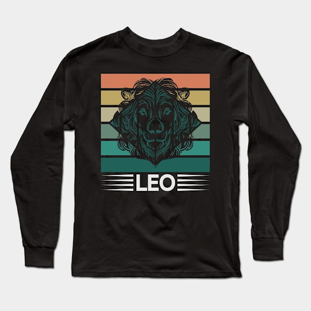 Leo in front of a stylized vintage sun Zodiac Long Sleeve T-Shirt by GrafDot